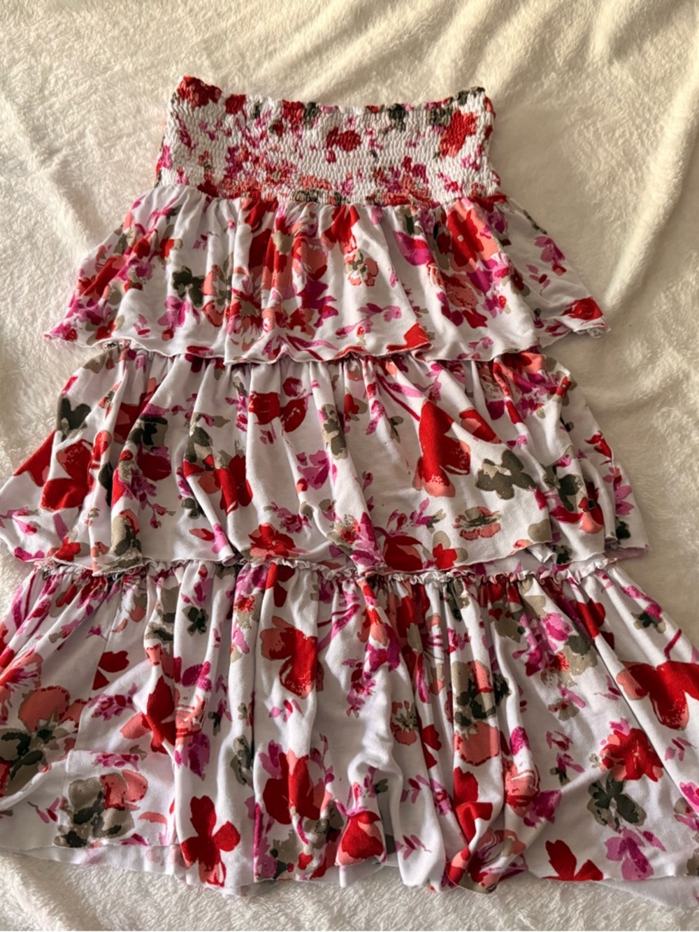 Lascana By Venus Smocked Tiered Strapless Floral Dress XS - Picture 2 of 4